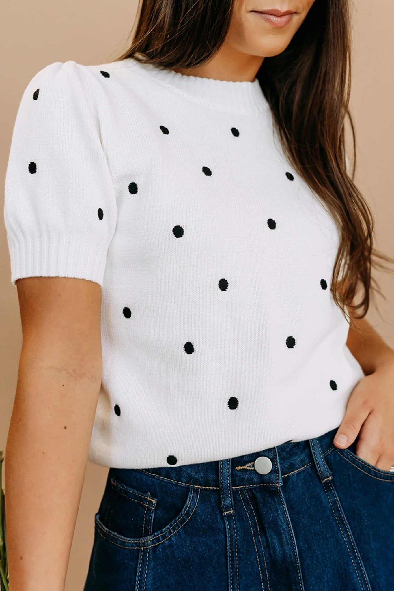 Polka Dot Bubble Short Sleeve Sweater - Rooted & Reckless Co.