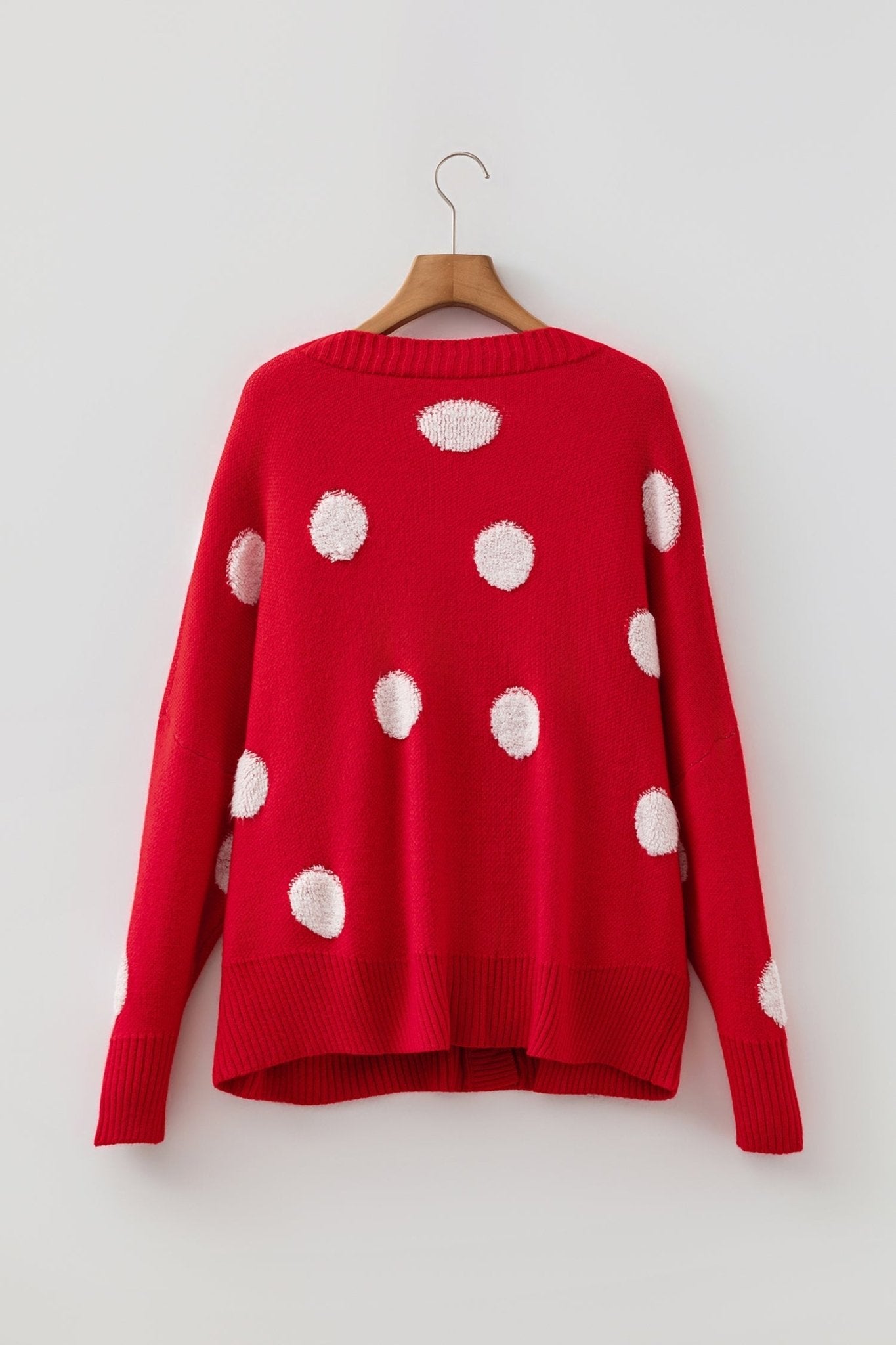 Polka Dot Button Front Oversized V-Neck Cardigan - Rooted & Reckless Co.