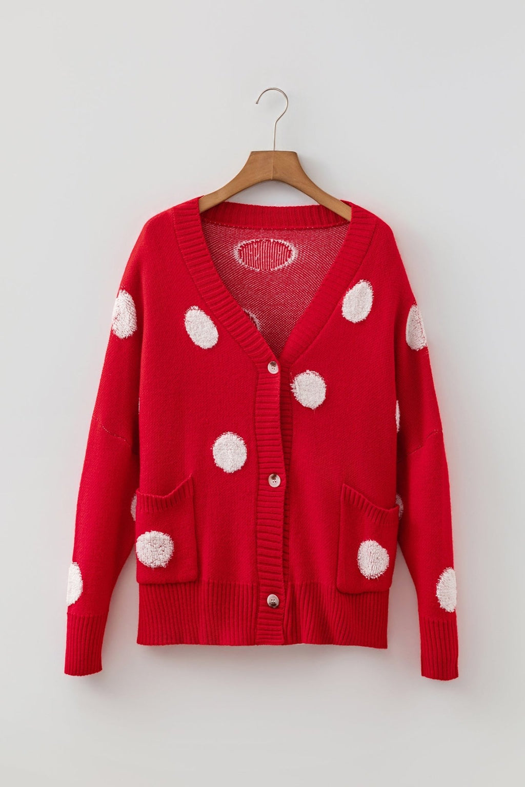 Polka Dot Button Front Oversized V-Neck Cardigan - Rooted & Reckless Co.