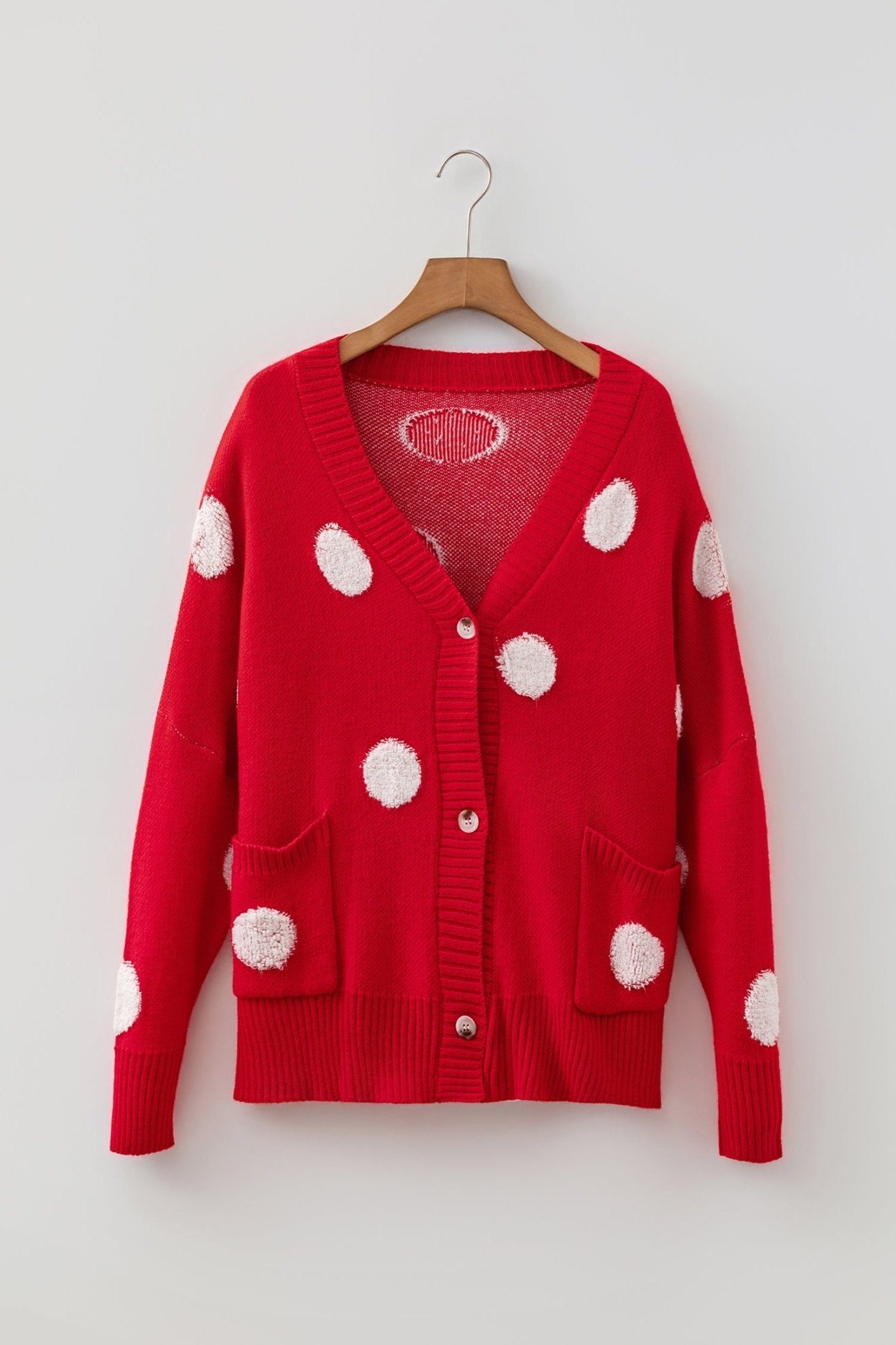 Polka Dot Button Front Oversized V-Neck Cardigan - Rooted & Reckless Co.