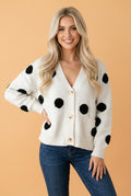 Polka Dot Button Front Oversized V-Neck Cardigan - Rooted & Reckless Co.