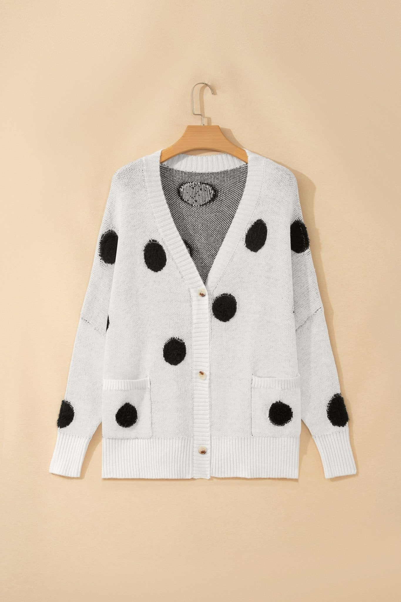 Polka Dot Button Front Oversized V-Neck Cardigan - Rooted & Reckless Co.