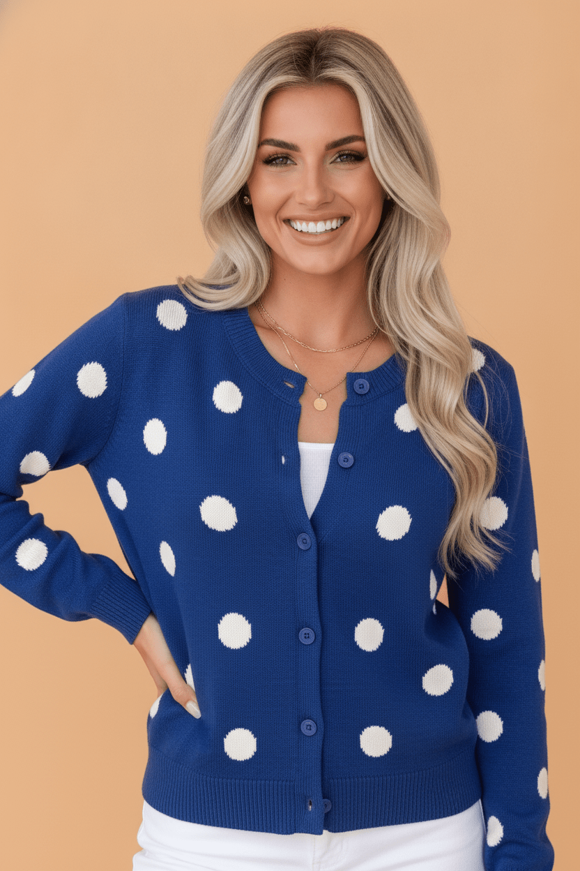 Polka Dot Button Front Sweater Knit Cardigan - Rooted & Reckless Co.