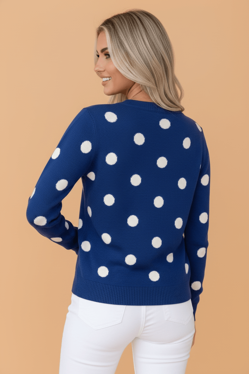 Polka Dot Button Front Sweater Knit Cardigan - Rooted & Reckless Co.