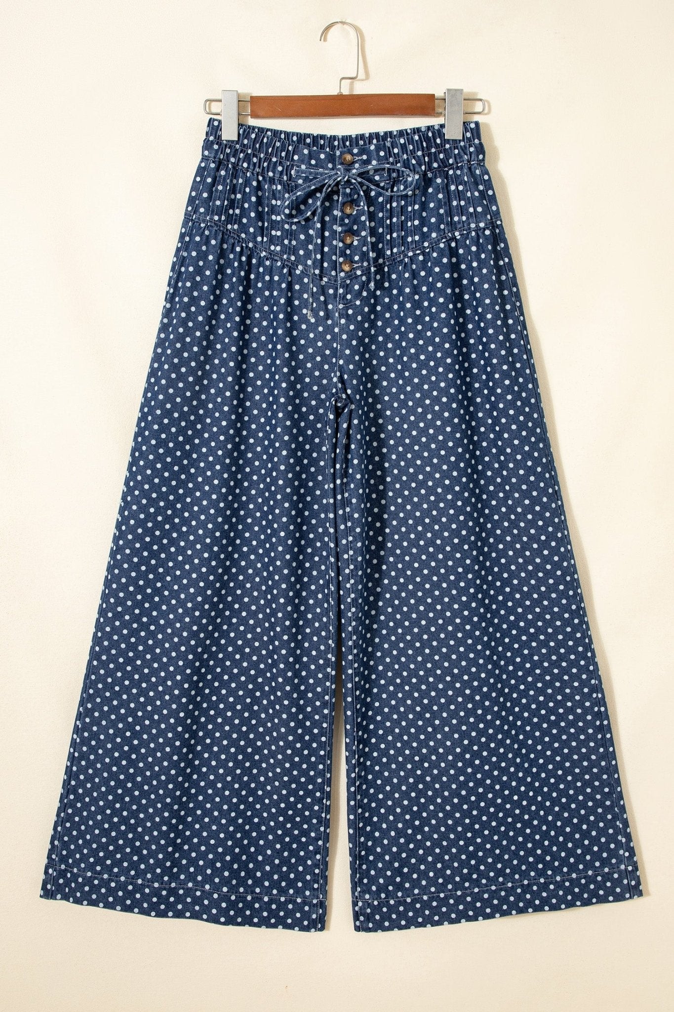 Polka Dot Button Up Pleated Wide Leg Jeans - Rooted & Reckless Co.