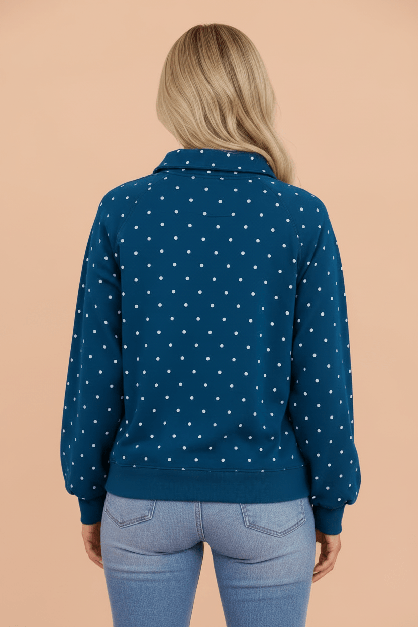Polka Dot Buttoned Collar Long Sleeve Sweatshirt - Rooted & Reckless Co.