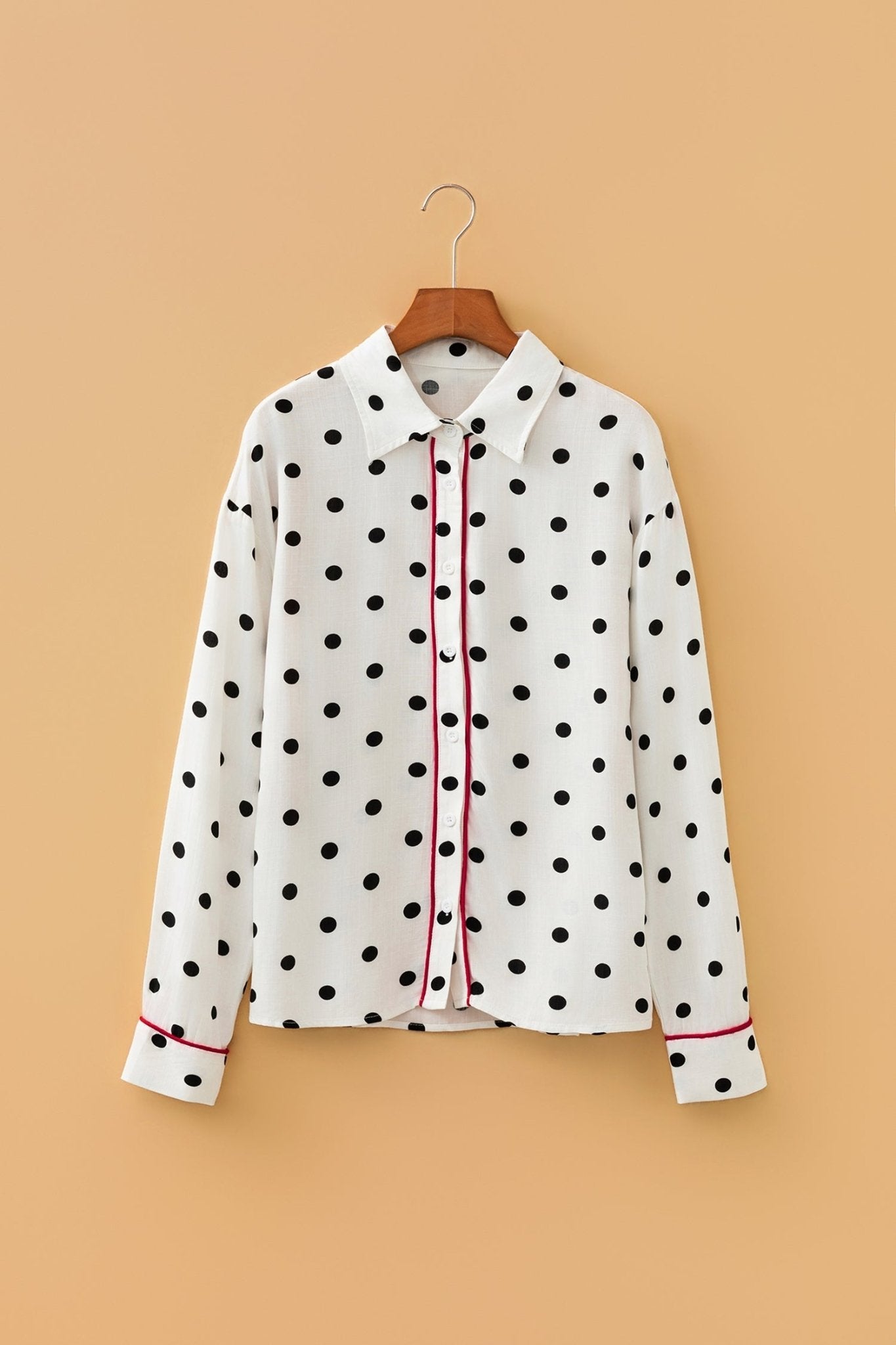 Polka Dot Collared Long Sleeve Buttoned Shirt - Rooted & Reckless Co.
