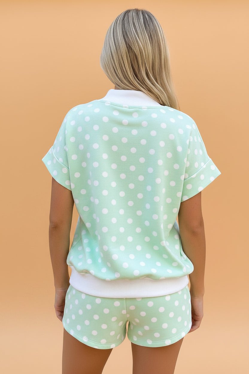 Polka Dot Colorblock Mock Neck & Shorts Set - Rooted & Reckless Co.
