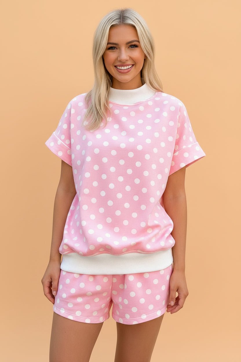 Polka Dot Colorblock Mock Neck & Shorts Set - Rooted & Reckless Co.