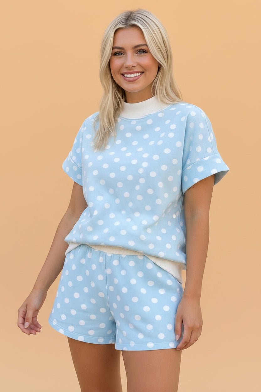 Polka Dot Colorblock Mock Neck & Shorts Set - Rooted & Reckless Co.