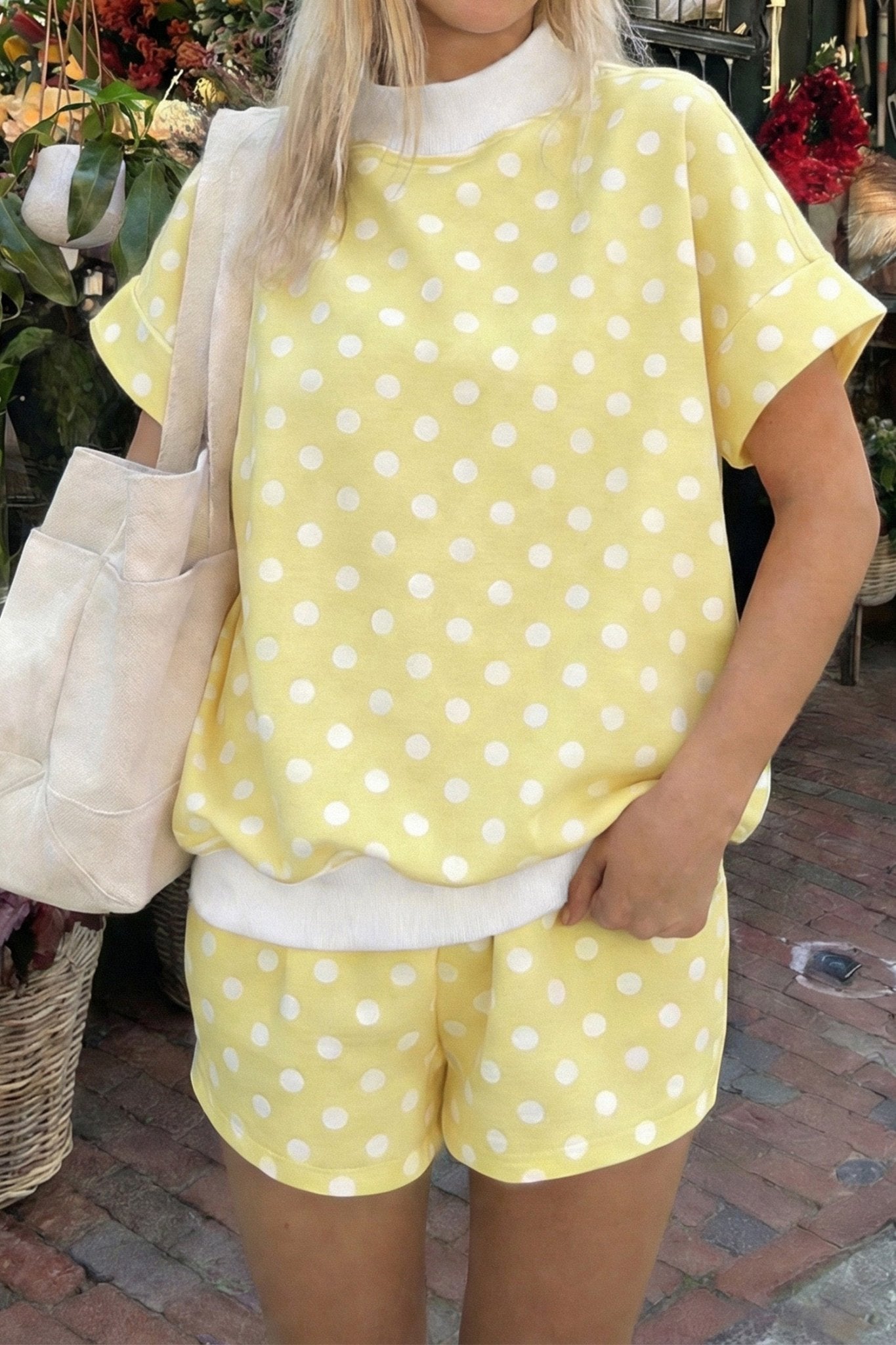 Polka Dot Colorblock Mock Neck & Shorts Set - Rooted & Reckless Co.