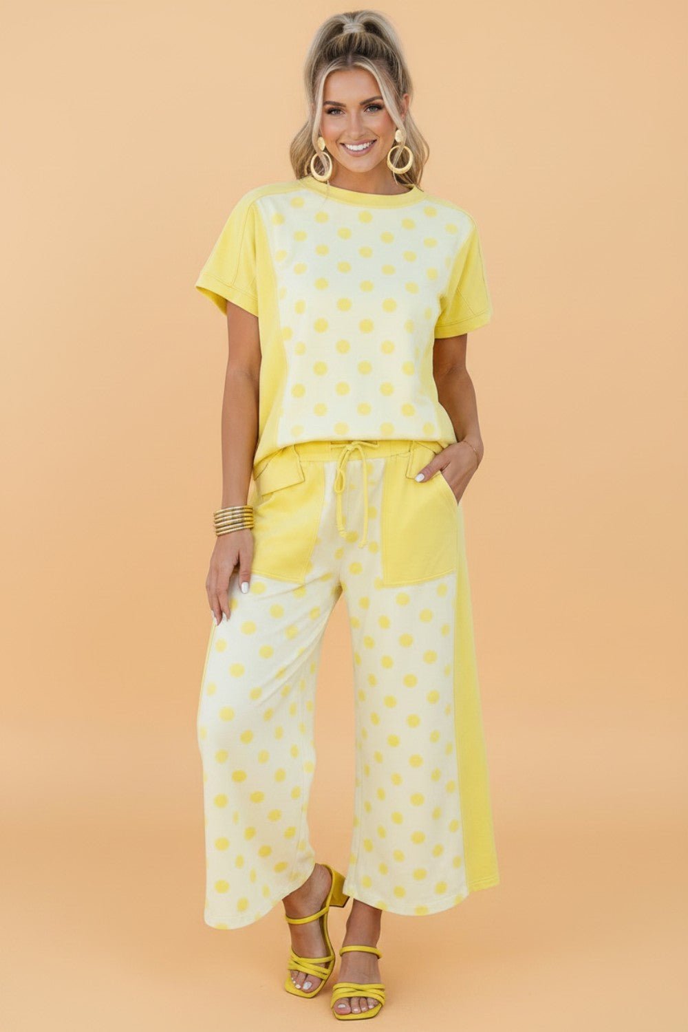 Polka Dot Colorblock Patchwork Top and Wide Leg Pants Set - Rooted & Reckless Co.