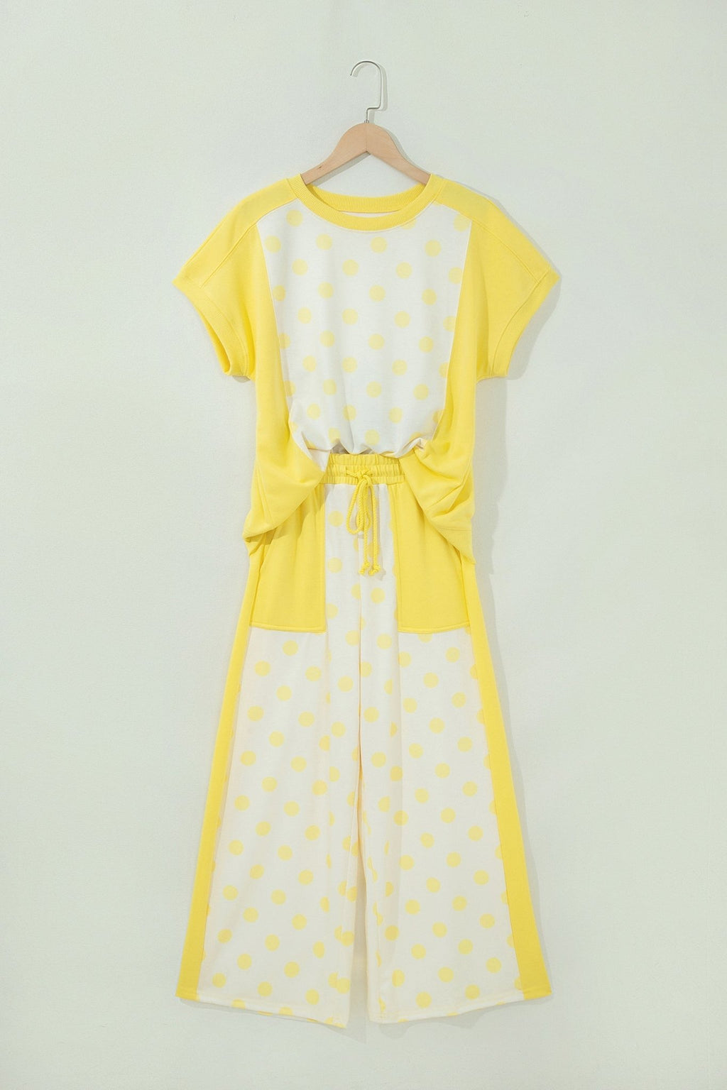 Polka Dot Colorblock Patchwork Top and Wide Leg Pants Set - Rooted & Reckless Co.