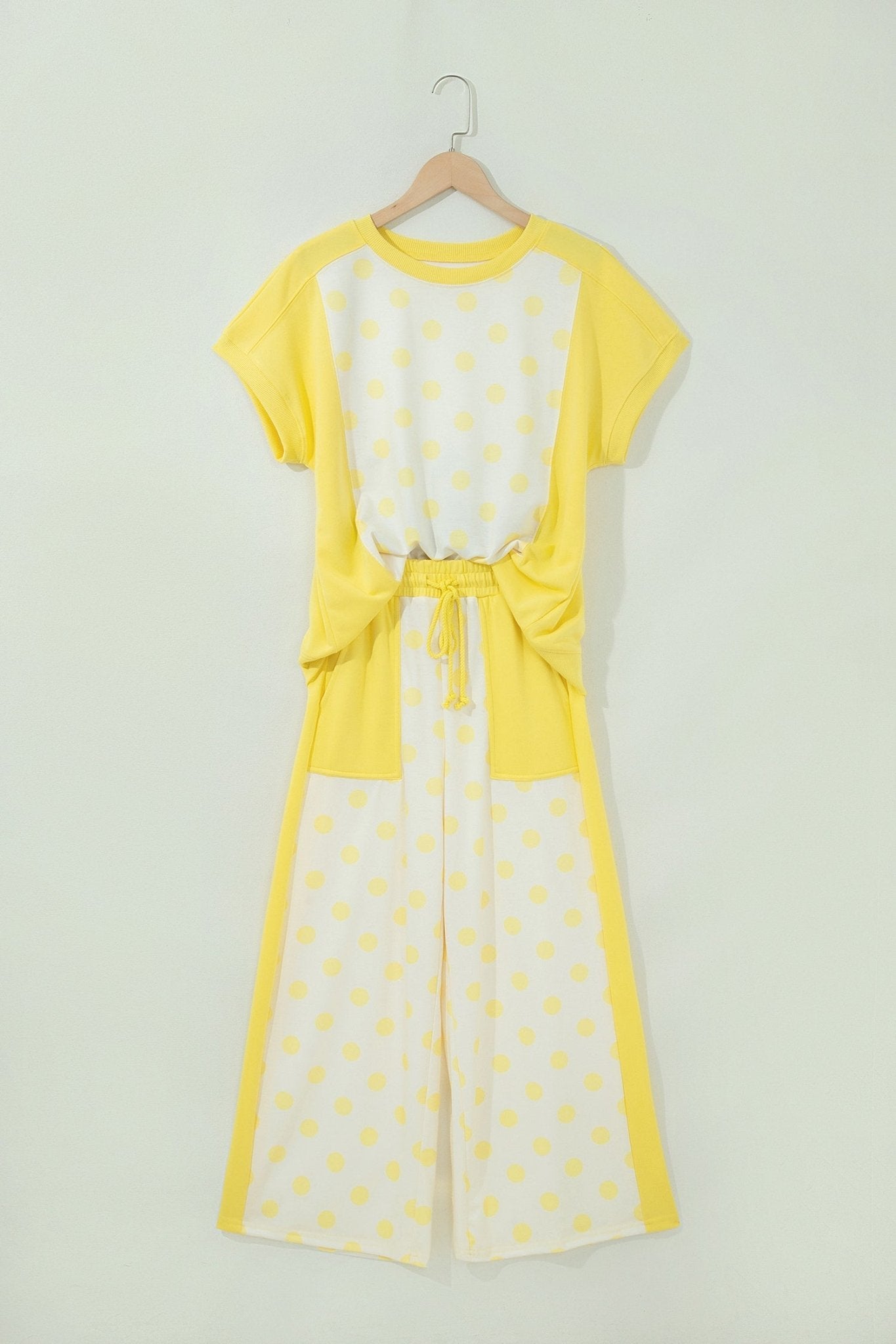 Polka Dot Colorblock Patchwork Top and Wide Leg Pants Set - Rooted & Reckless Co.