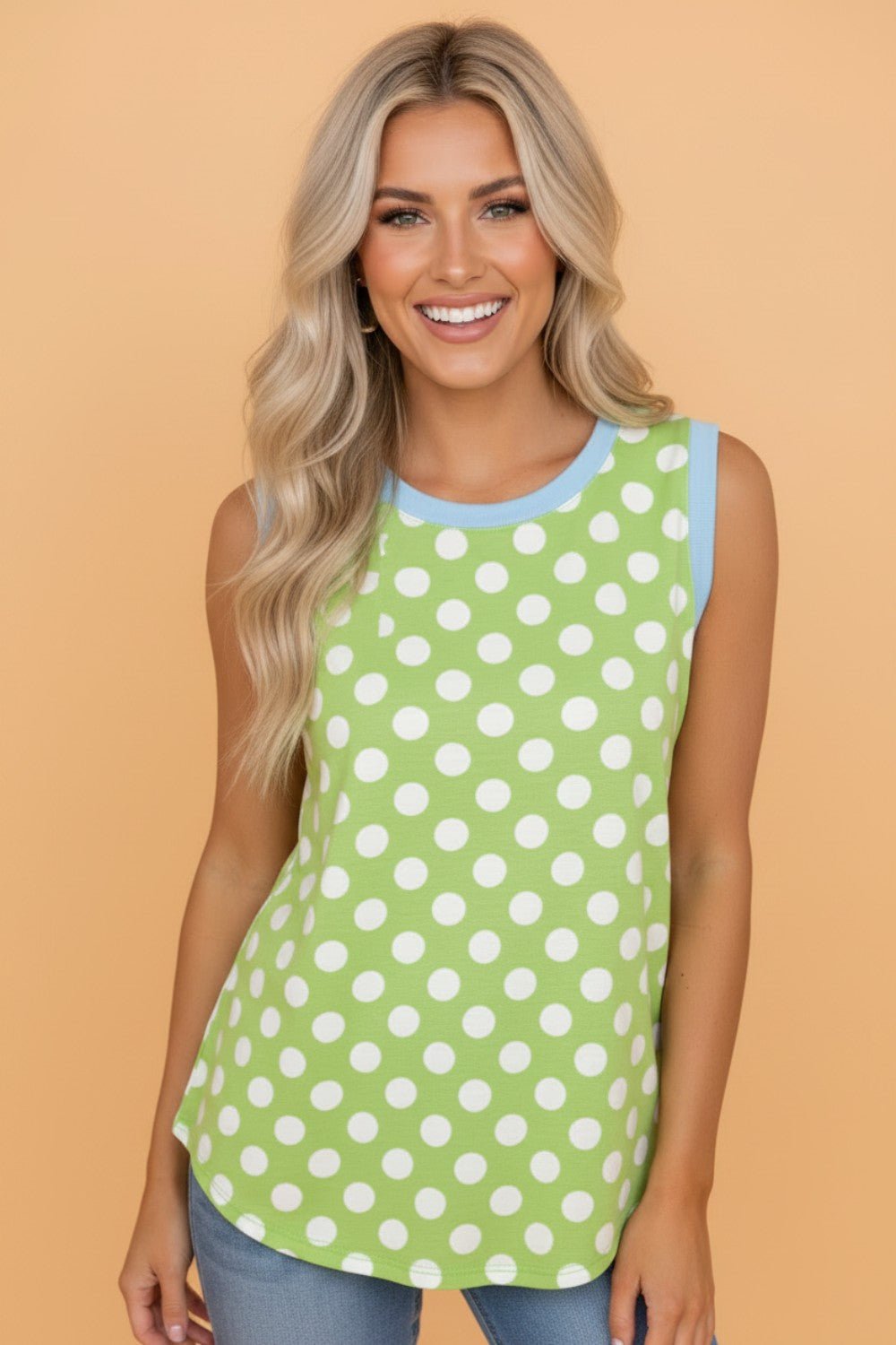 Polka Dot Contrast Trim Loose Tank Top - Rooted & Reckless Co.