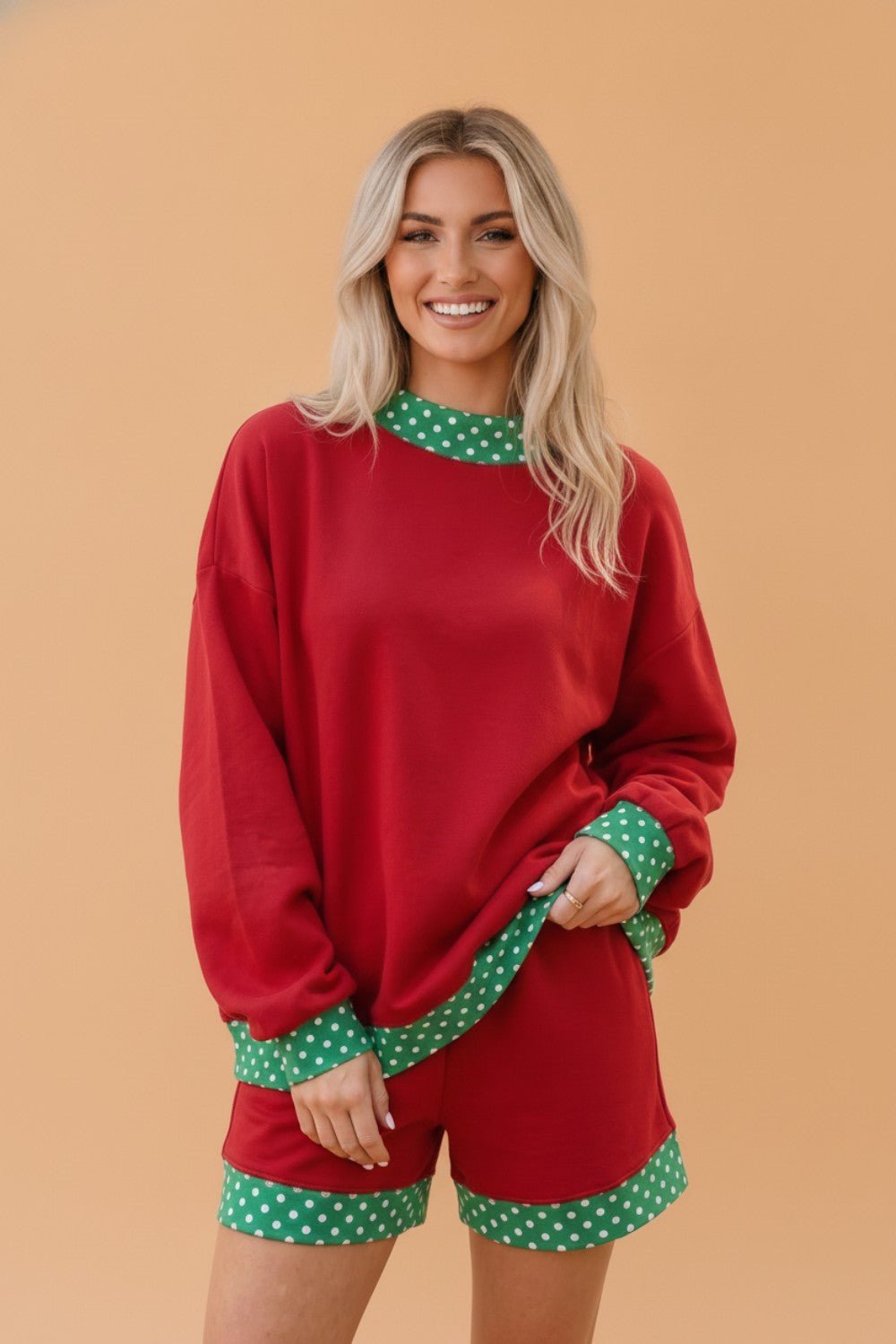 Polka Dot Contrast Trim Sweatshirt & Shorts Set - Rooted & Reckless Co.