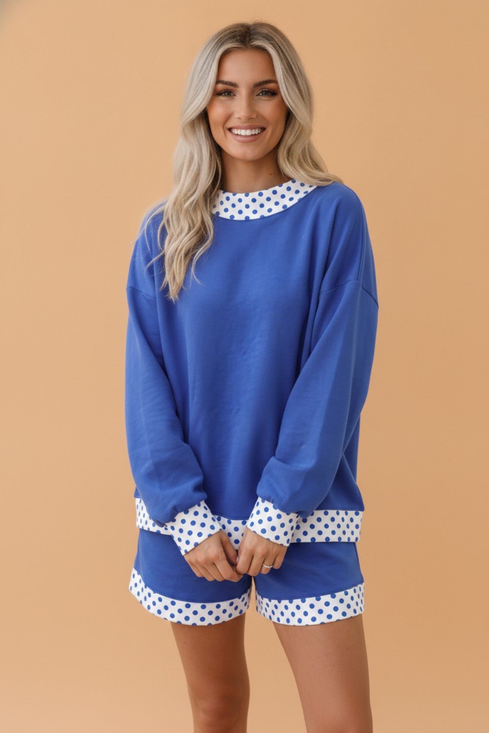 Polka Dot Contrast Trim Sweatshirt & Shorts Set - Rooted & Reckless Co.