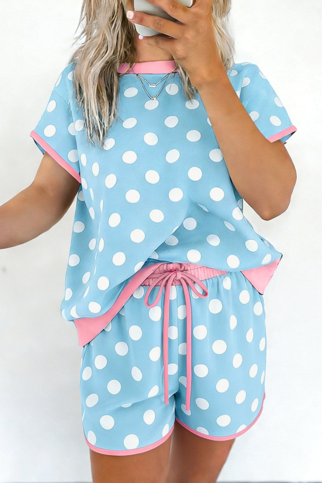 Polka Dot Contrast Trim Top & Short Set - Rooted & Reckless Co.