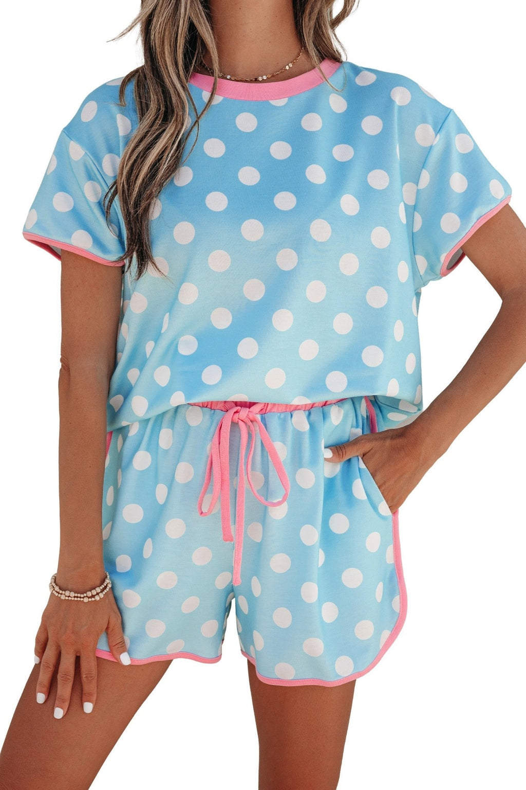Polka Dot Contrast Trim Top & Short Set - Rooted & Reckless Co.