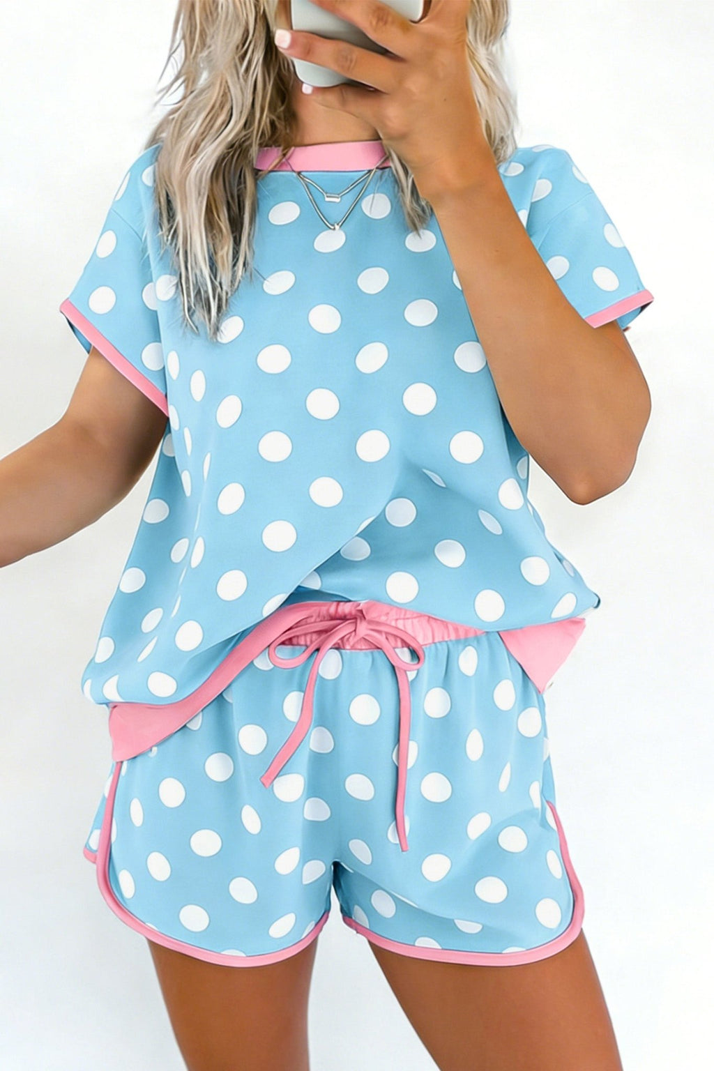 Polka Dot Contrast Trim Top & Short Set - Rooted & Reckless Co.