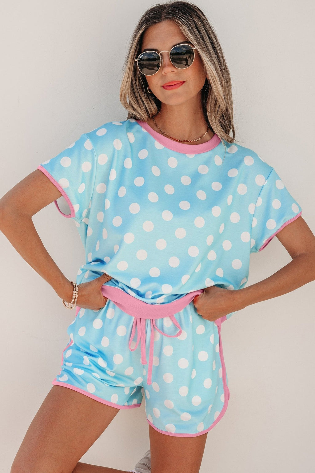 Polka Dot Contrast Trim Top & Short Set - Rooted & Reckless Co.