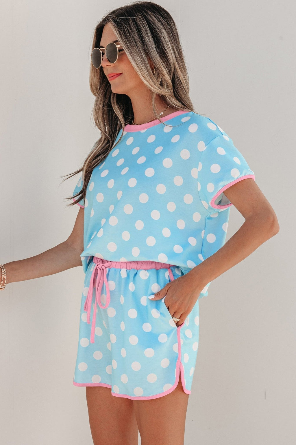 Polka Dot Contrast Trim Top & Short Set - Rooted & Reckless Co.