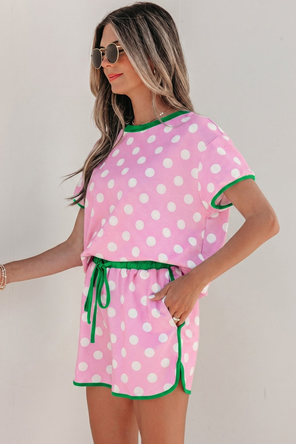 Polka Dot Contrast Trim Top & Short Set - Rooted & Reckless Co.