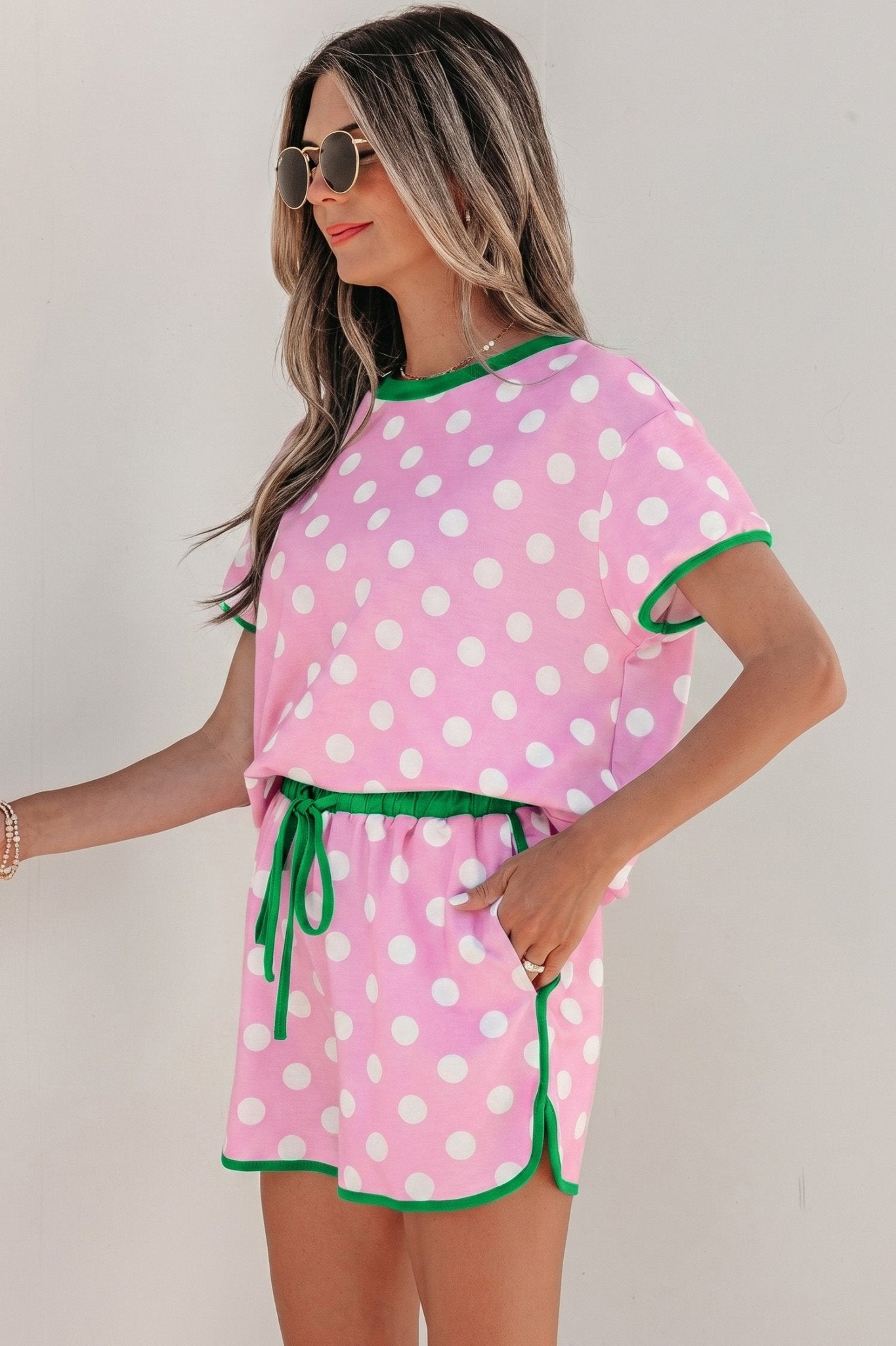 Polka Dot Contrast Trim Top & Short Set - Rooted & Reckless Co.