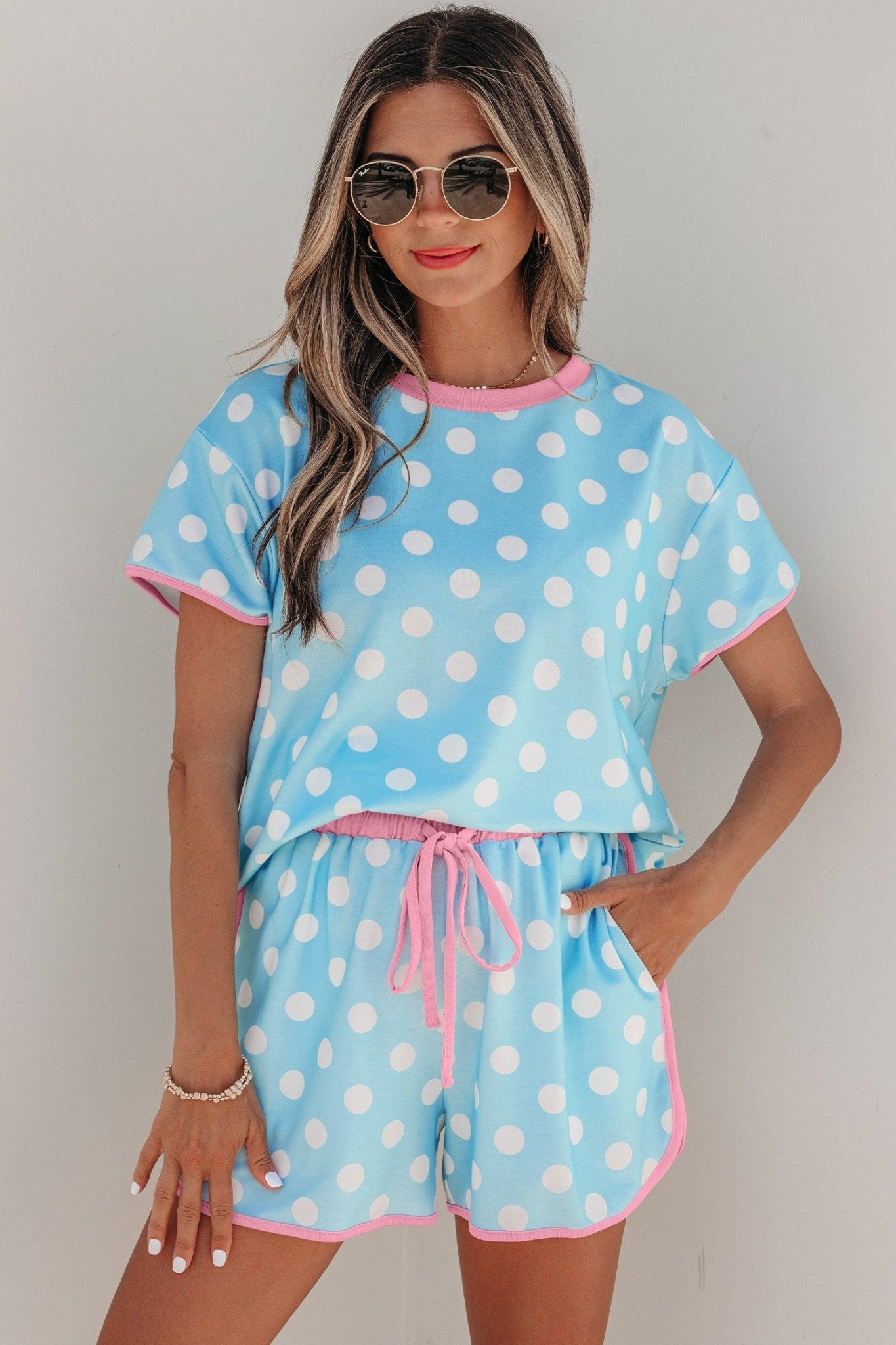 Polka Dot Contrast Trim Top & Short Set - Rooted & Reckless Co.