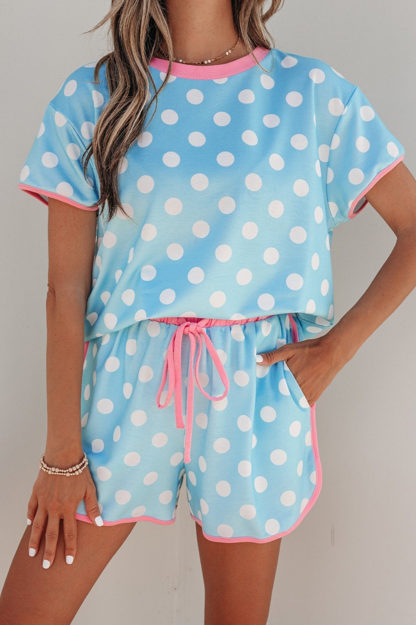 Polka Dot Contrast Trim Top & Short Set - Rooted & Reckless Co.
