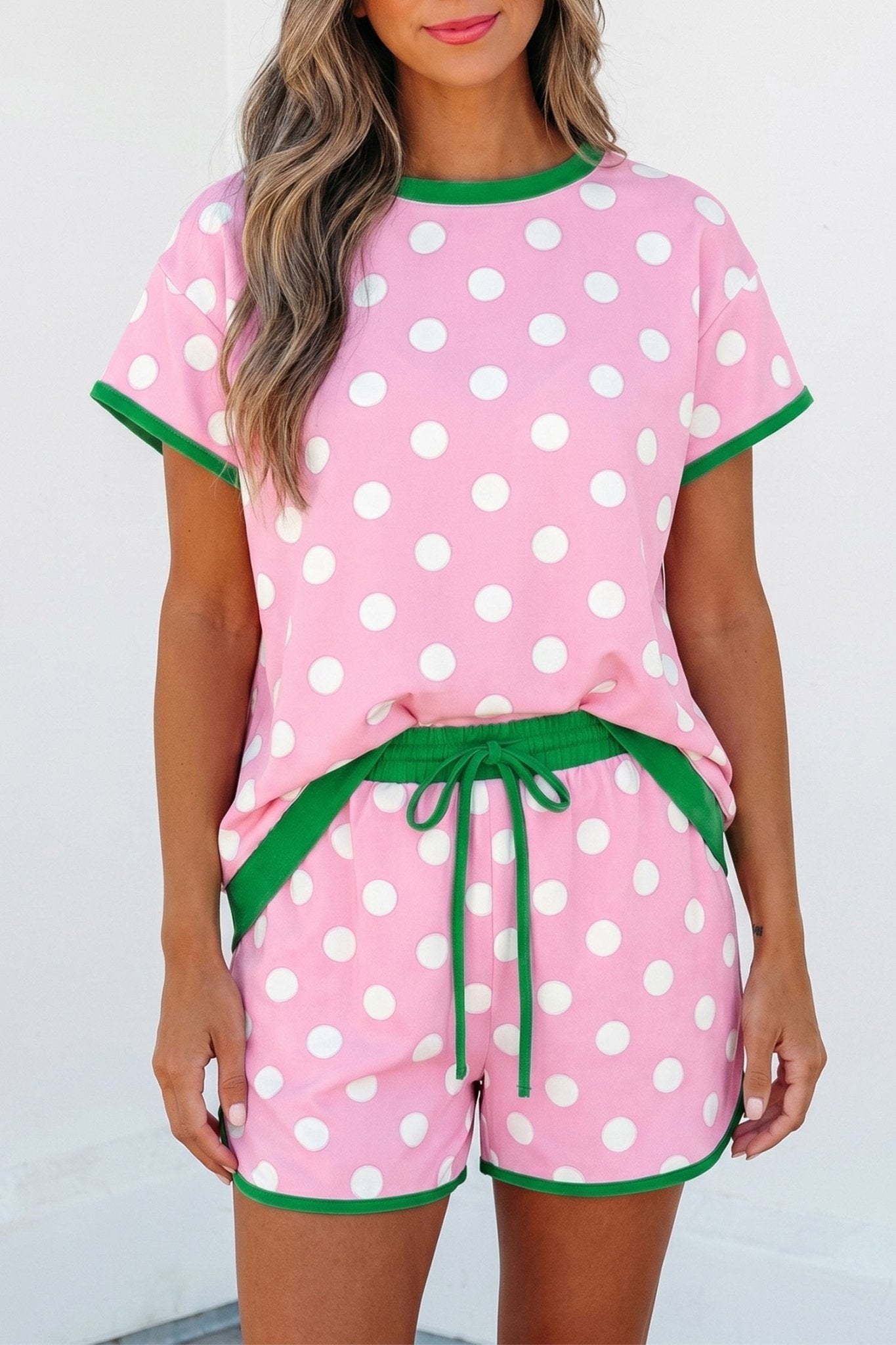 Polka Dot Contrast Trim Top & Short Set - Rooted & Reckless Co.