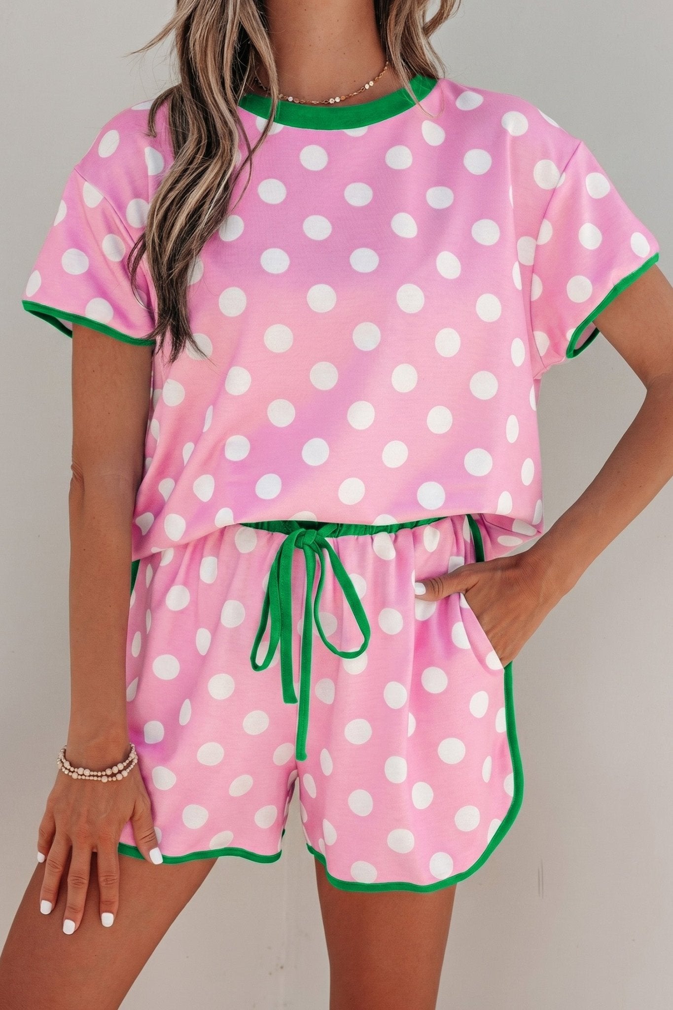 Polka Dot Contrast Trim Top & Short Set - Rooted & Reckless Co.