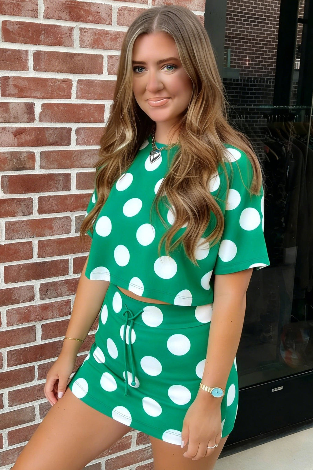 Polka Dot Cropped Tee & Bodycon Skort Set - Rooted & Reckless Co.