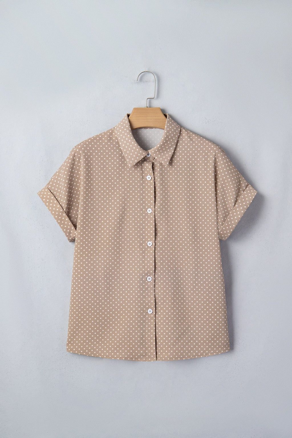 Polka Dot Cuffed Short Sleeve Buttoned Shirt - Rooted & Reckless Co.