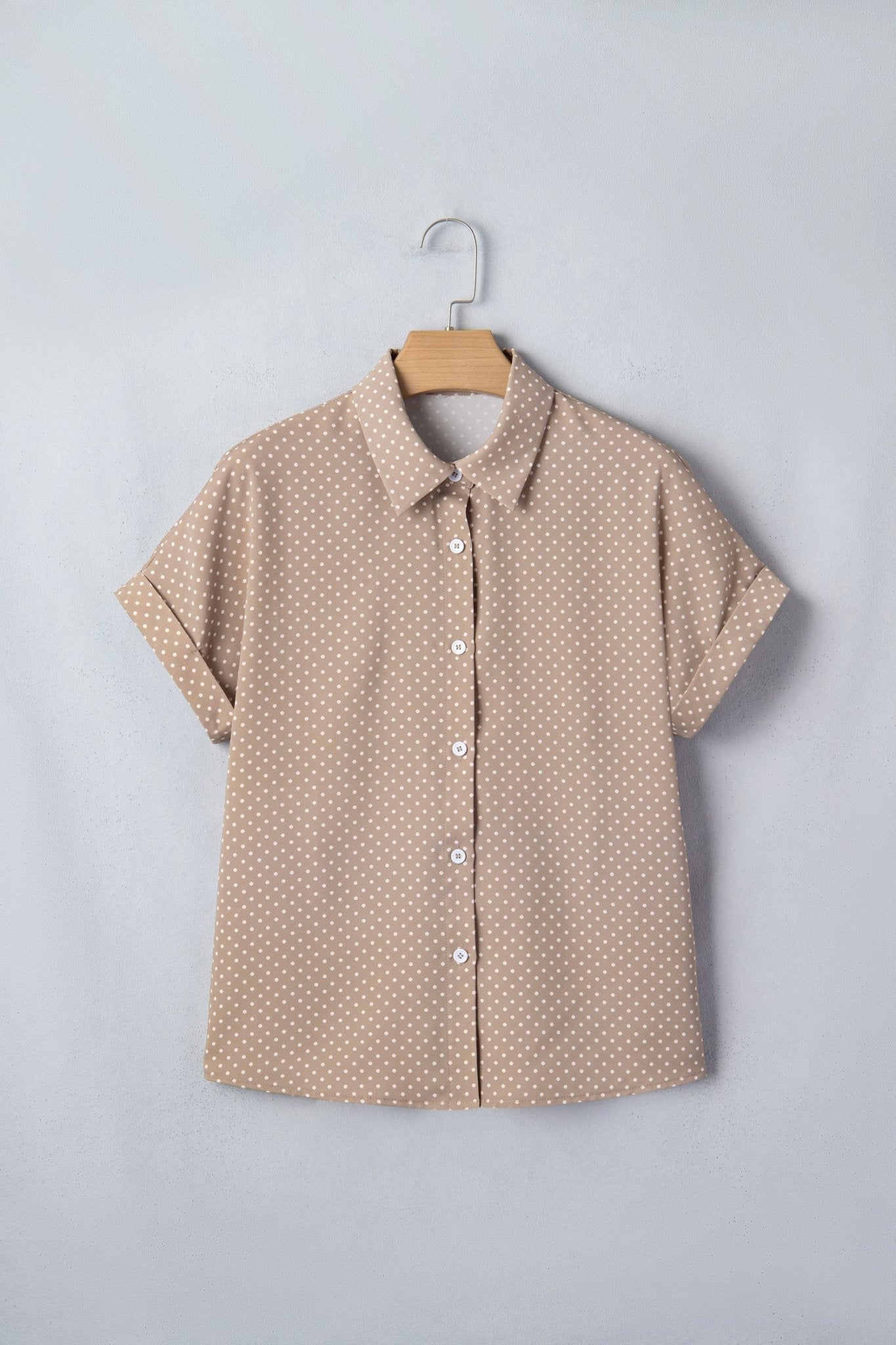 Polka Dot Cuffed Short Sleeve Buttoned Shirt - Rooted & Reckless Co.