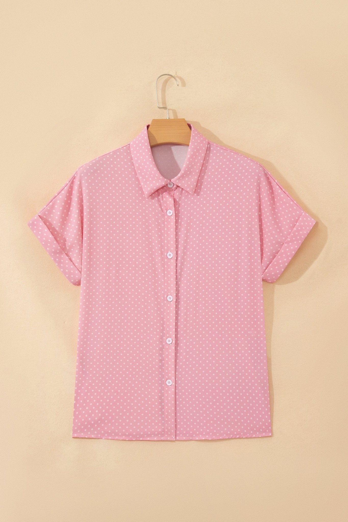 Polka Dot Cuffed Short Sleeve Buttoned Shirt - Rooted & Reckless Co.