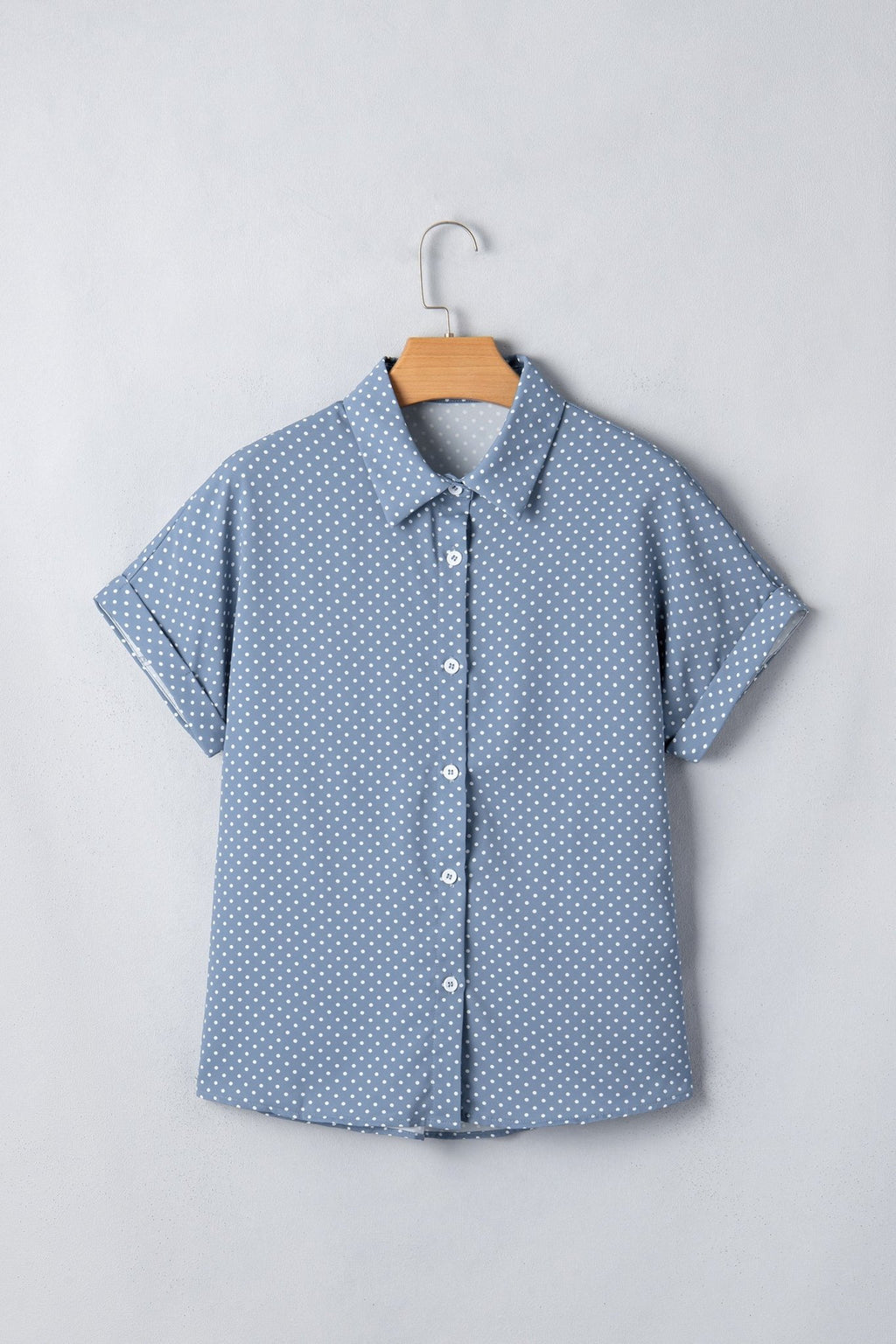 Polka Dot Cuffed Short Sleeve Buttoned Shirt - Rooted & Reckless Co.