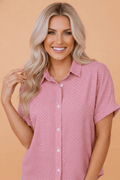 Polka Dot Cuffed Short Sleeve Buttoned Shirt - Rooted & Reckless Co.
