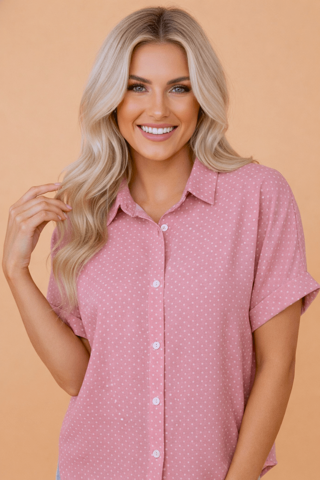 Polka Dot Cuffed Short Sleeve Buttoned Shirt - Rooted & Reckless Co.