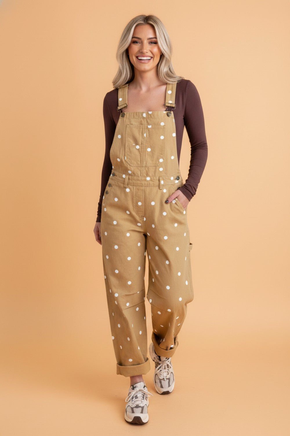 Polka Dot Denim Barrel Leg Overalls Jumpsuit - Rooted & Reckless Co.