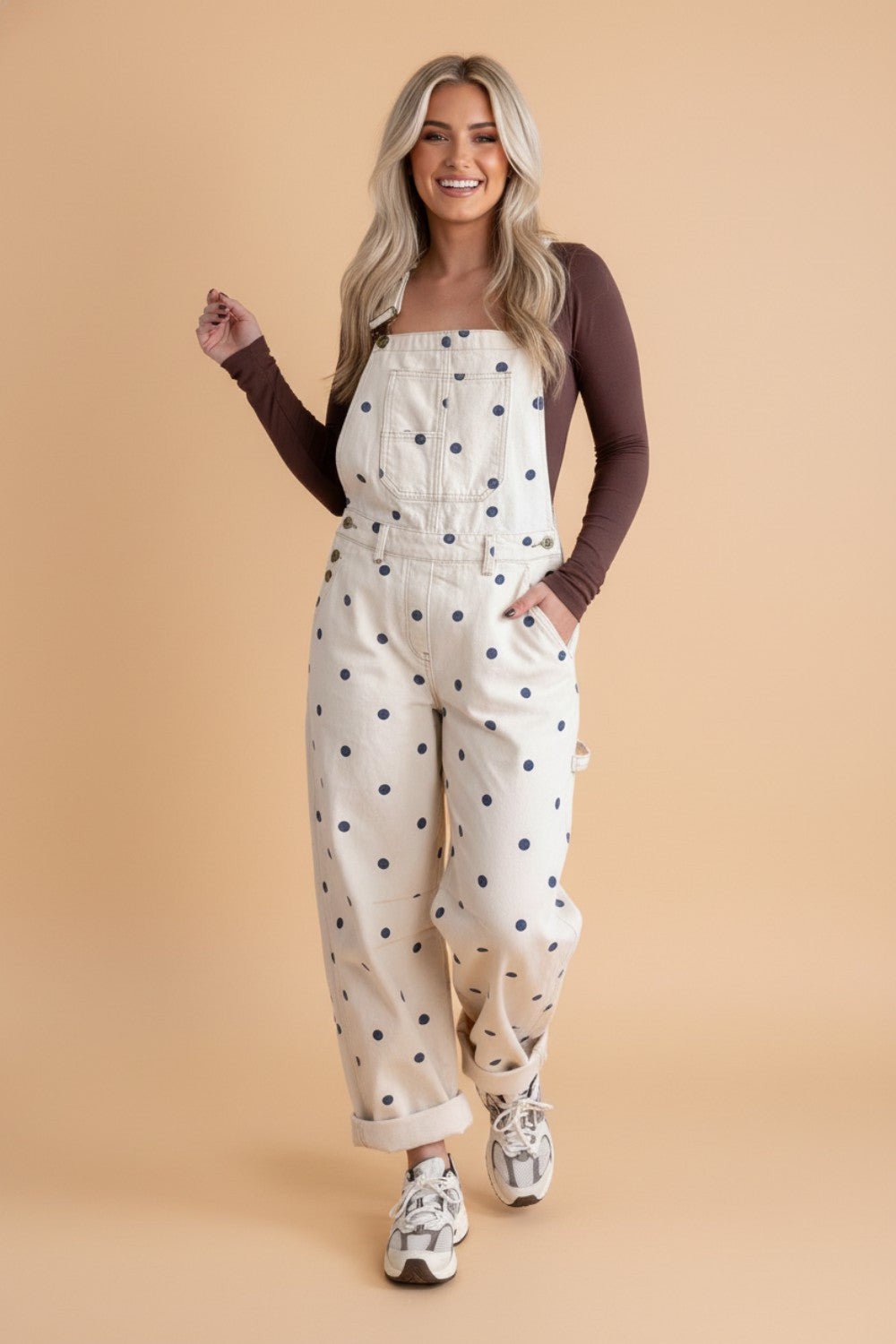 Polka Dot Denim Barrel Leg Overalls Jumpsuit - Rooted & Reckless Co.
