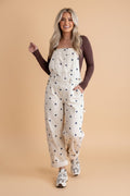 Polka Dot Denim Barrel Leg Overalls Jumpsuit - Rooted & Reckless Co.