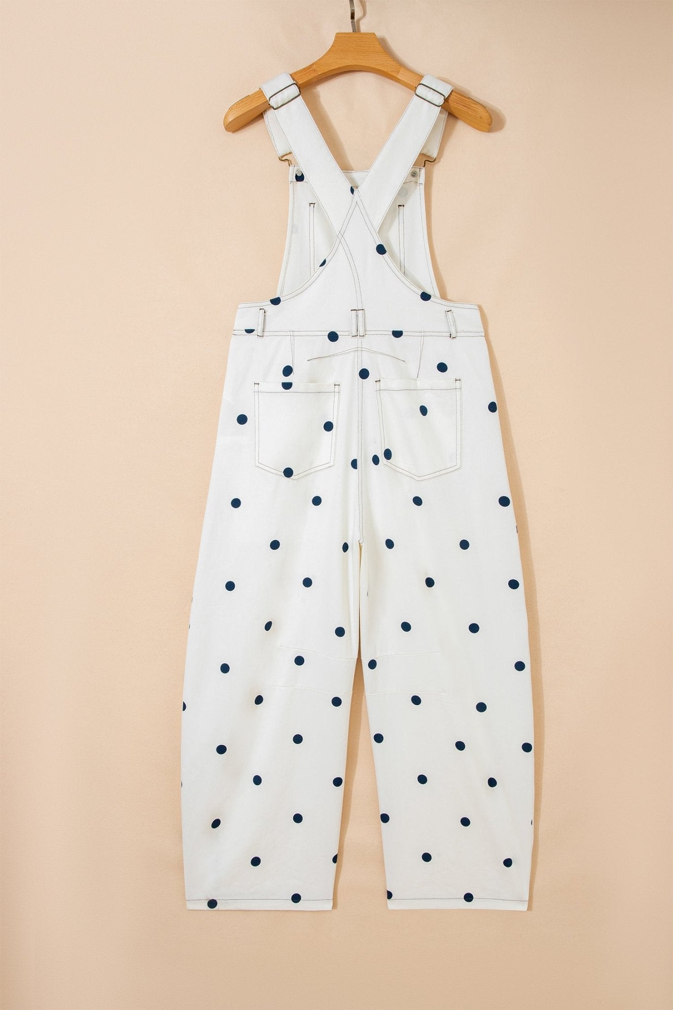Polka Dot Denim Barrel Leg Overalls Jumpsuit - Rooted & Reckless Co.