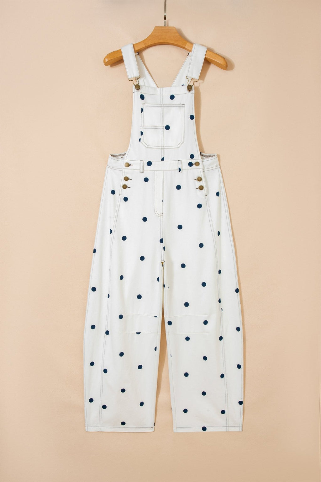 Polka Dot Denim Barrel Leg Overalls Jumpsuit - Rooted & Reckless Co.