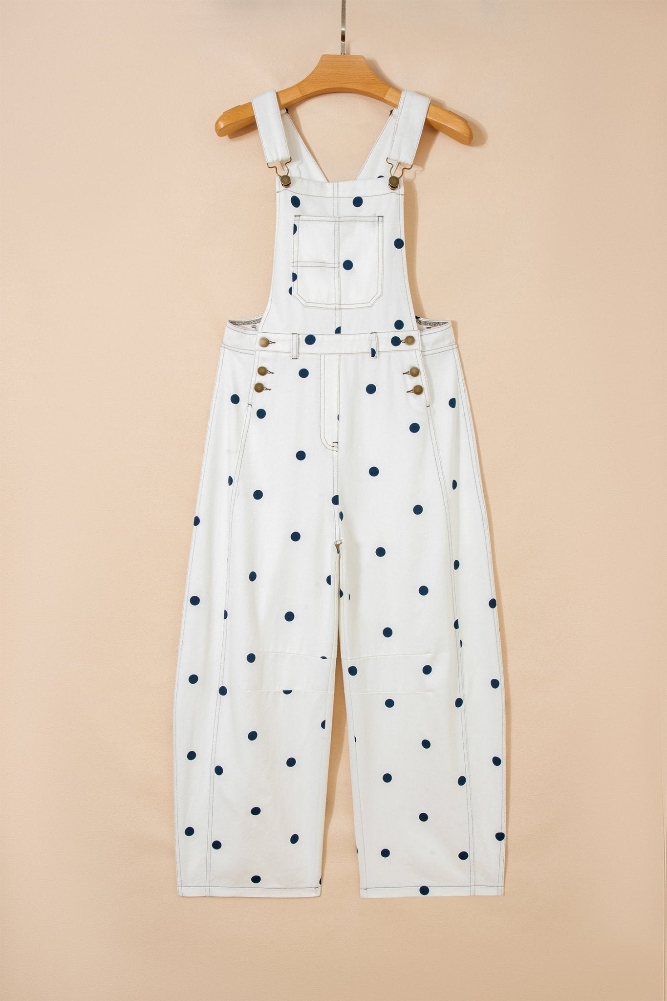 Polka Dot Denim Barrel Leg Overalls Jumpsuit - Rooted & Reckless Co.