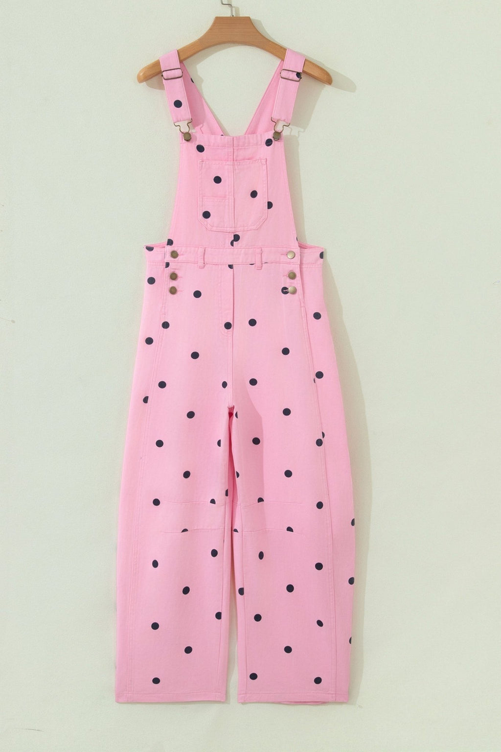 Polka Dot Denim Barrel Leg Overalls Jumpsuit - Rooted & Reckless Co.