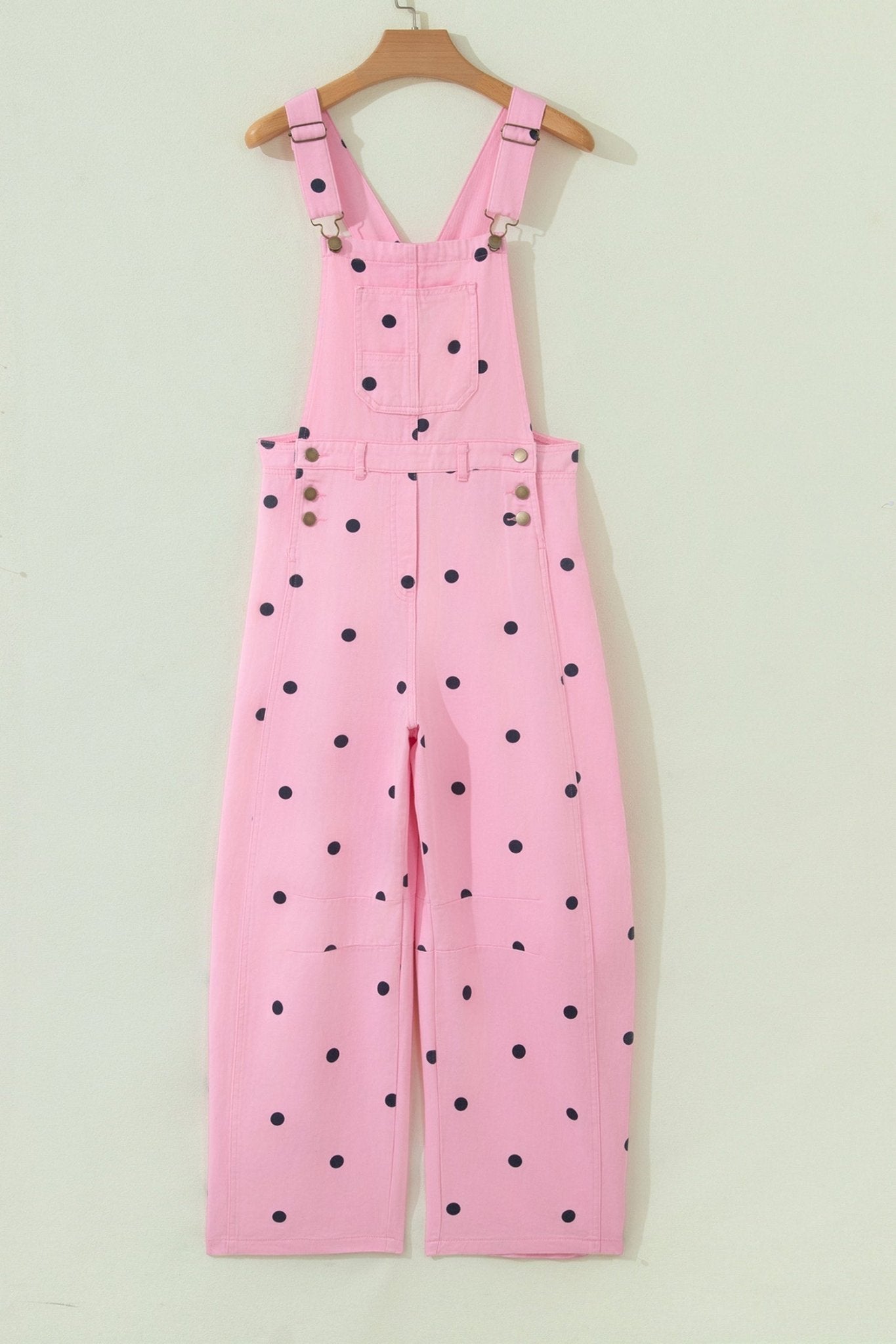 Polka Dot Denim Barrel Leg Overalls Jumpsuit - Rooted & Reckless Co.