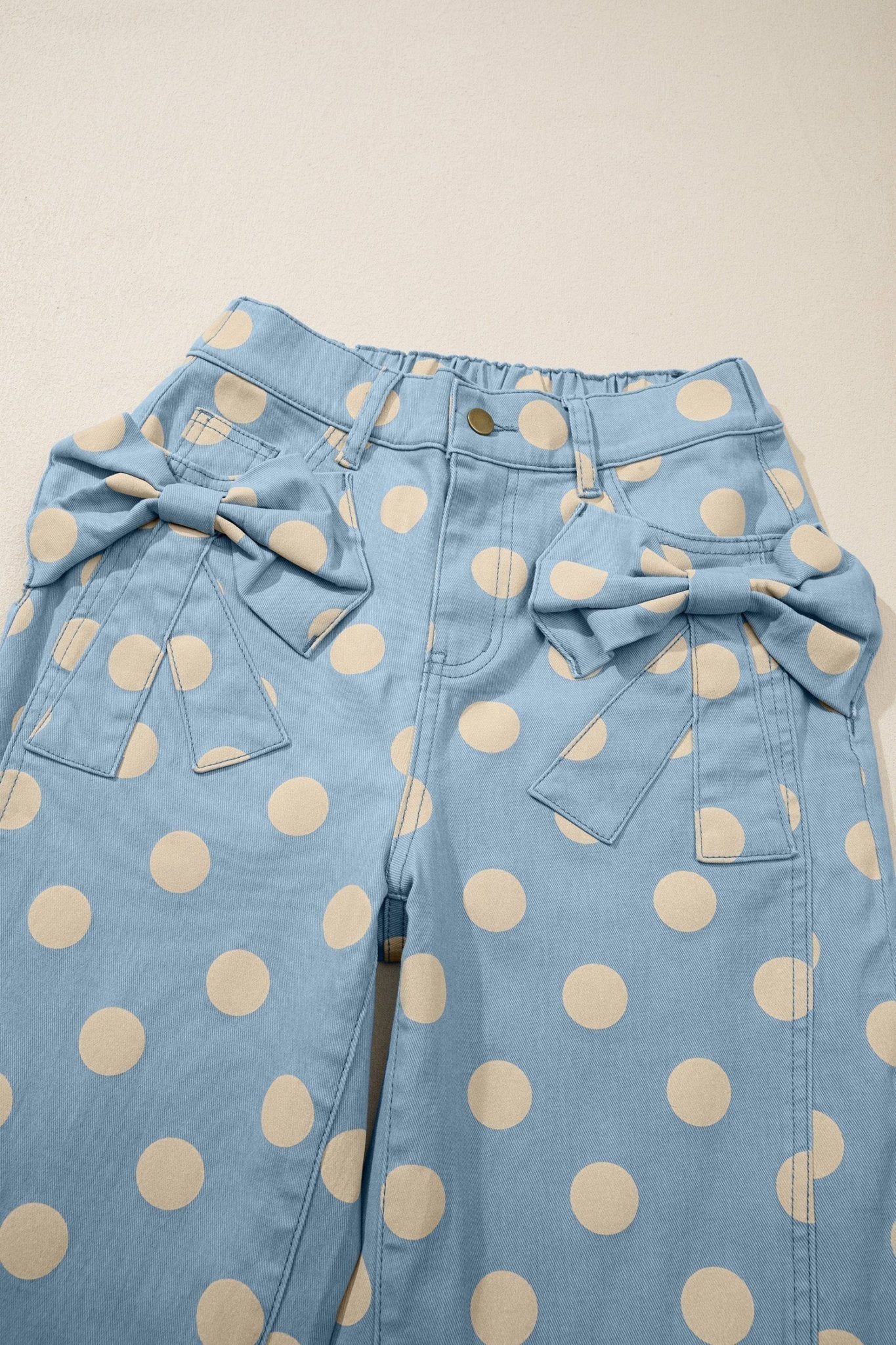 Polka Dot Denim Bow Pocket Barrel Leg Jeans - Rooted & Reckless Co.
