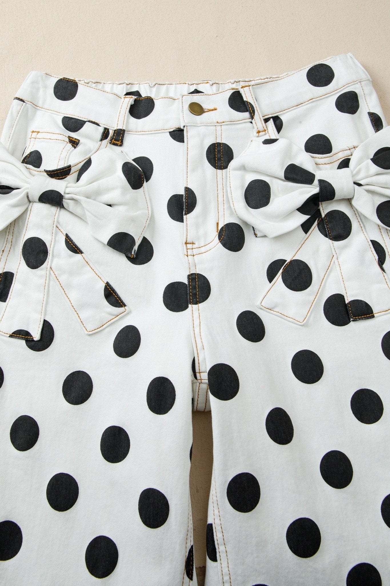 Polka Dot Denim Bow Pocket Barrel Leg Jeans - Rooted & Reckless Co.