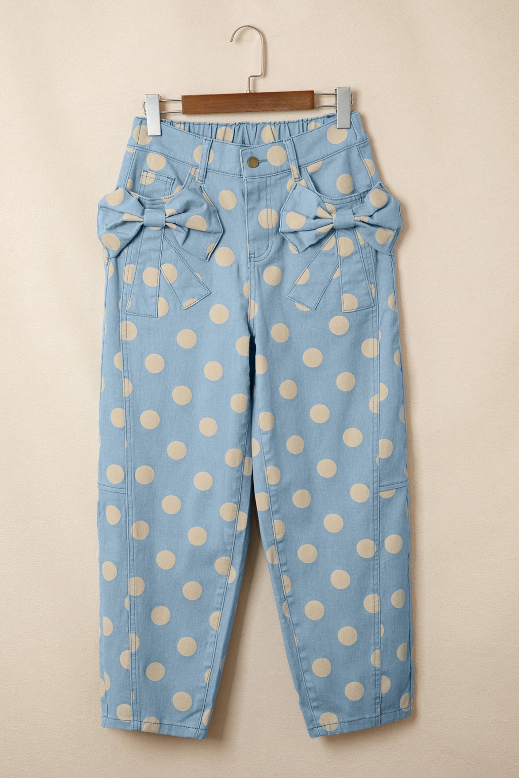 Polka Dot Denim Bow Pocket Barrel Leg Jeans - Rooted & Reckless Co.
